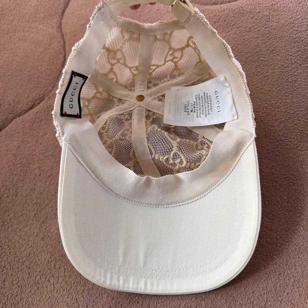 GUCCI グッチ　G G柄モノグラム　ベージュ メッシュレースキャップ