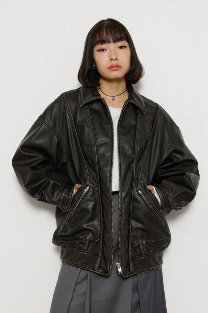 LAGUA GEM フェイクレザーヴィンテージジャケ ット　ブラック