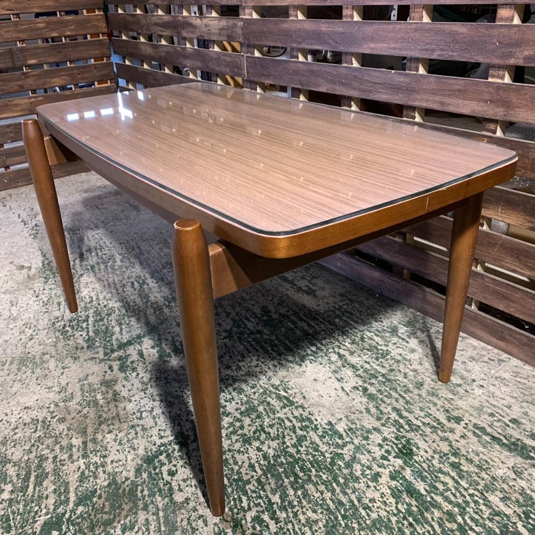 K658 富士ファニチア コーヒーテーブル ガラス天板 ブラウン