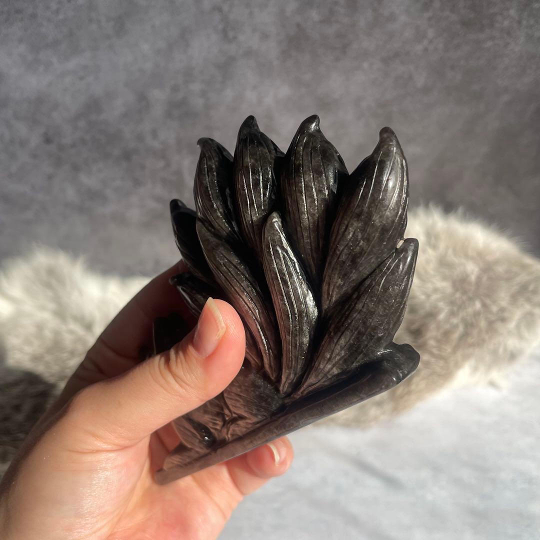 シルバー オブシディアン 九尾 高品質 手彫り