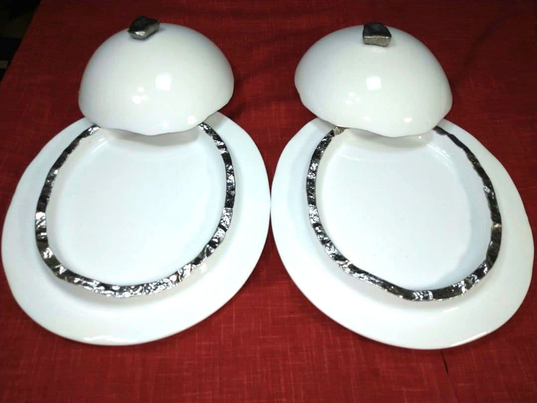 ♥高級レストラン・ホテル風・ディスプレ用⬛銀彩【蓋付きドーム型・デザイン３皿】