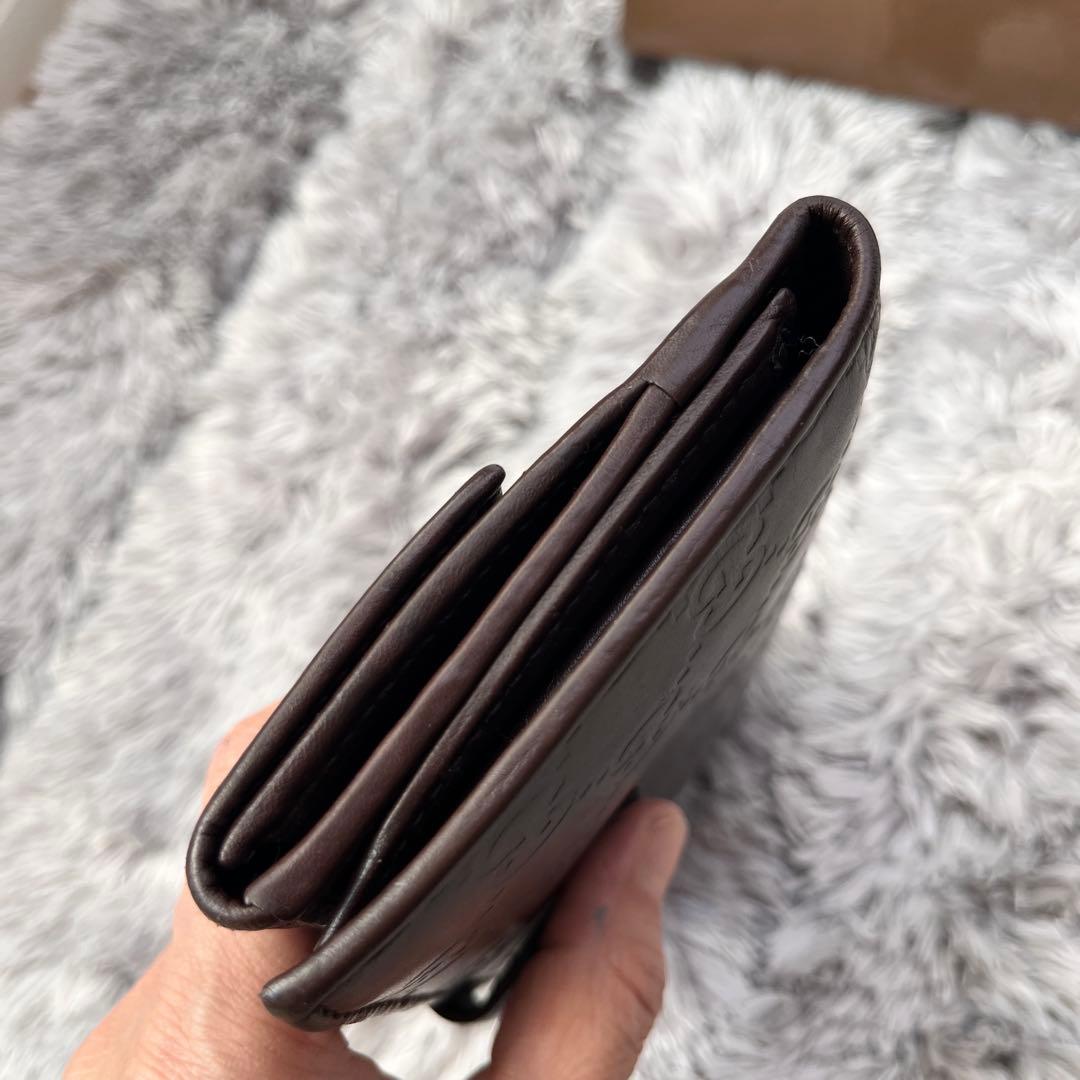 良品✨GUCCI シマ　長財布　ダークブラウン　ロゴプレート　Wホック
