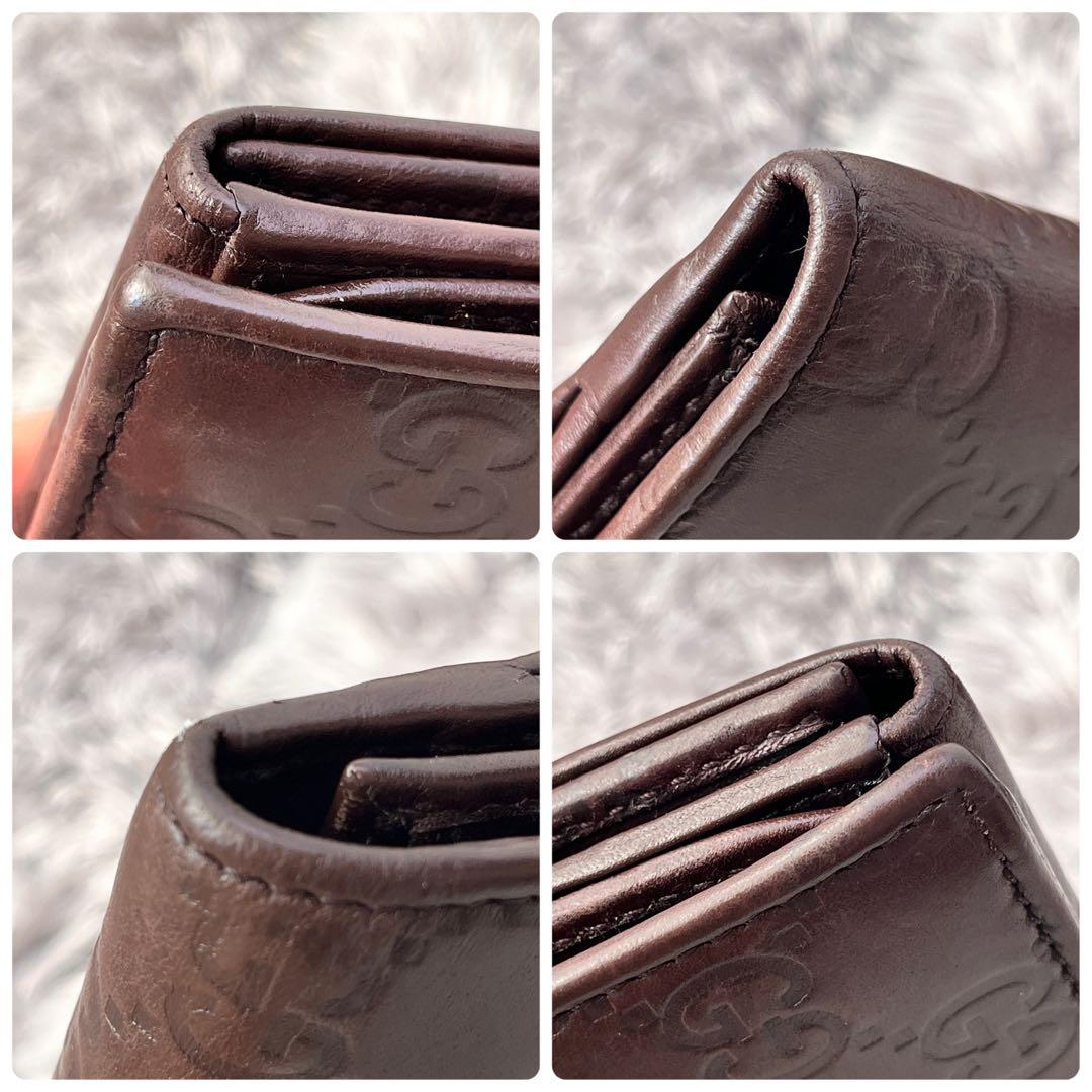 良品✨GUCCI シマ　長財布　ダークブラウン　ロゴプレート　Wホック