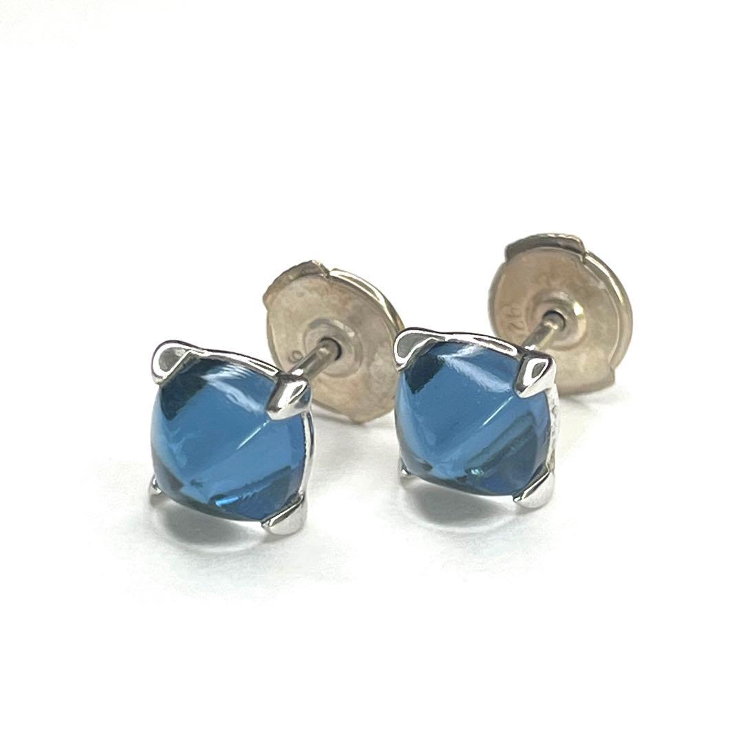 箱付美品　バカラ　ミニメディチピアス　アクアミラー　ブルー