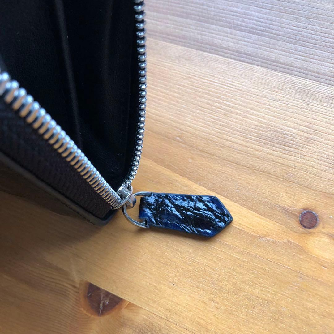 ア*オ様 本物　クロコダイル　シャムワニ　 長財布 ワニ革 一枚革　青ブルー