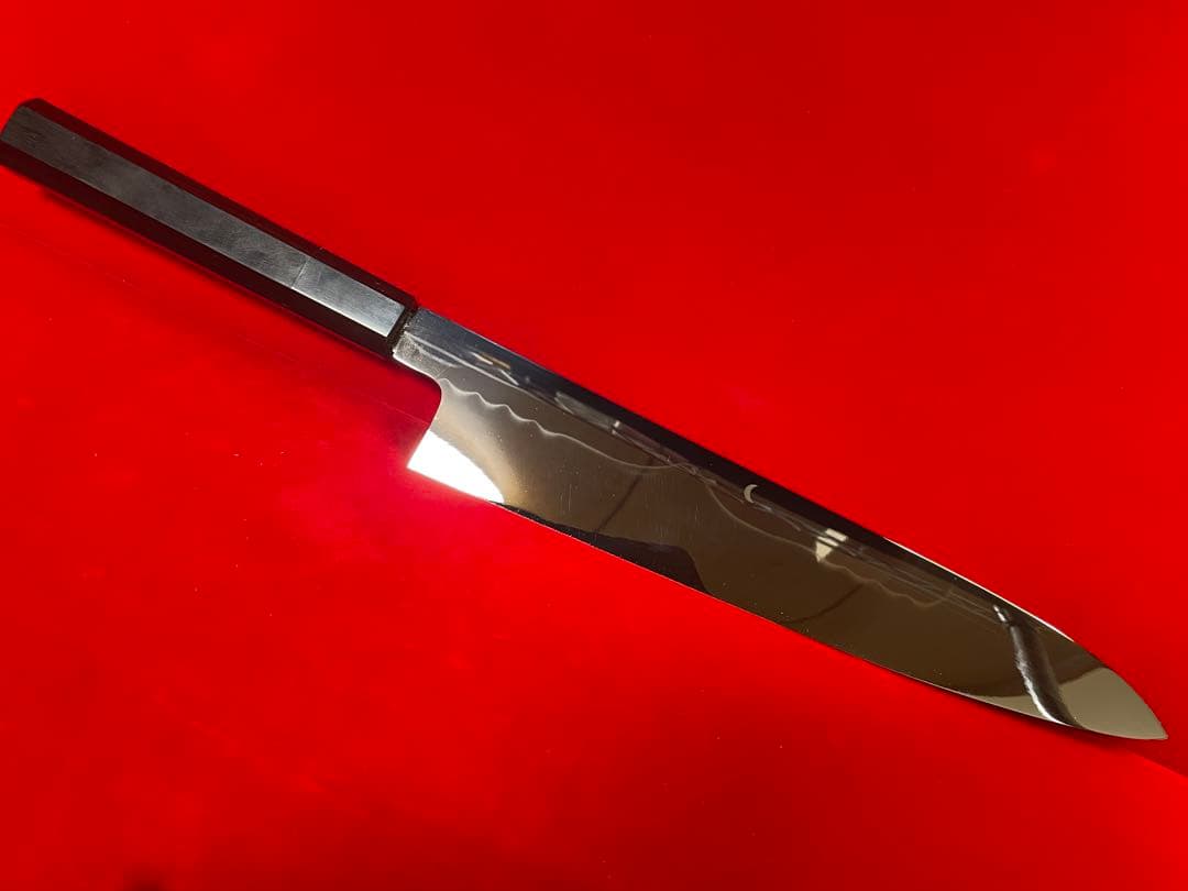 No.01387 包丁　牛刀　本焼　富士山波紋残月波紋　スウェーデン鋼k120