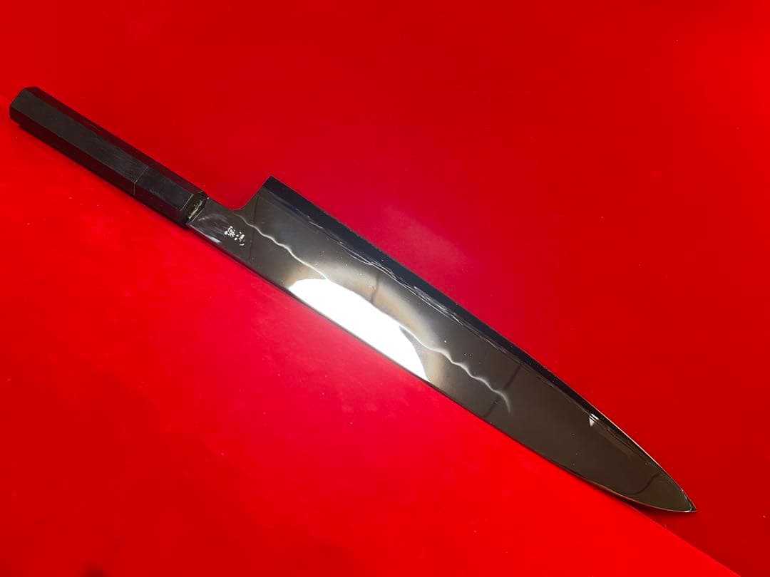 No.01387 包丁　牛刀　本焼　富士山波紋残月波紋　スウェーデン鋼k120