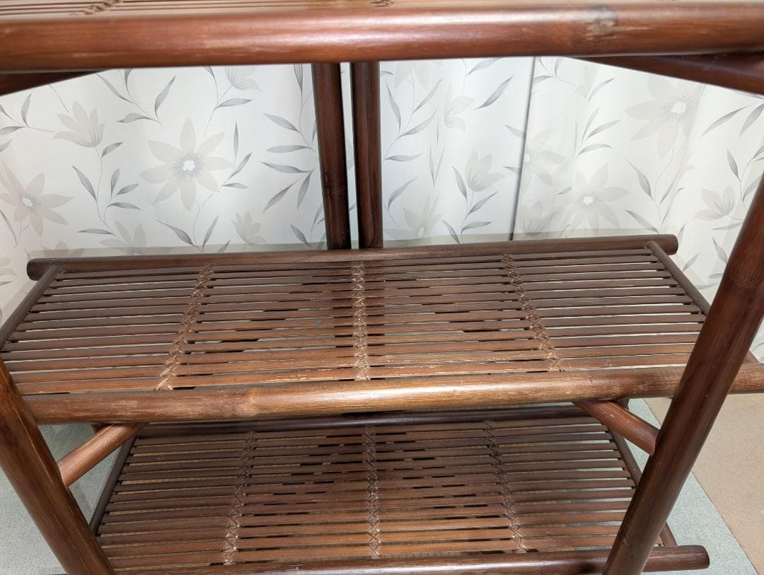 古家具　民芸　竹工芸　三段棚　折り畳み