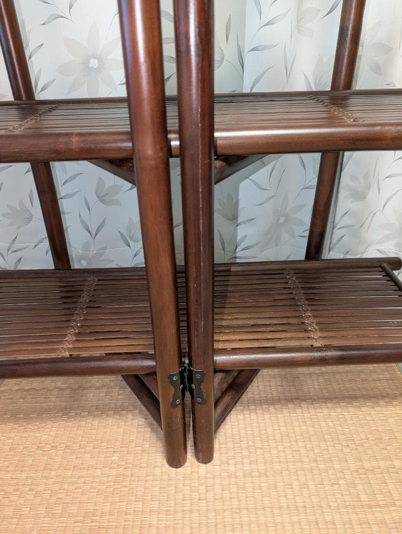 古家具　民芸　竹工芸　三段棚　折り畳み