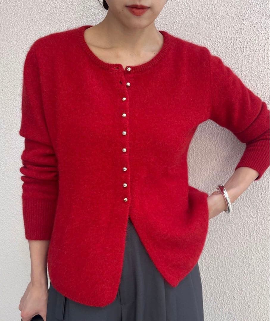 シーナリー　ラクーンぺプラムカーディガン　レッド