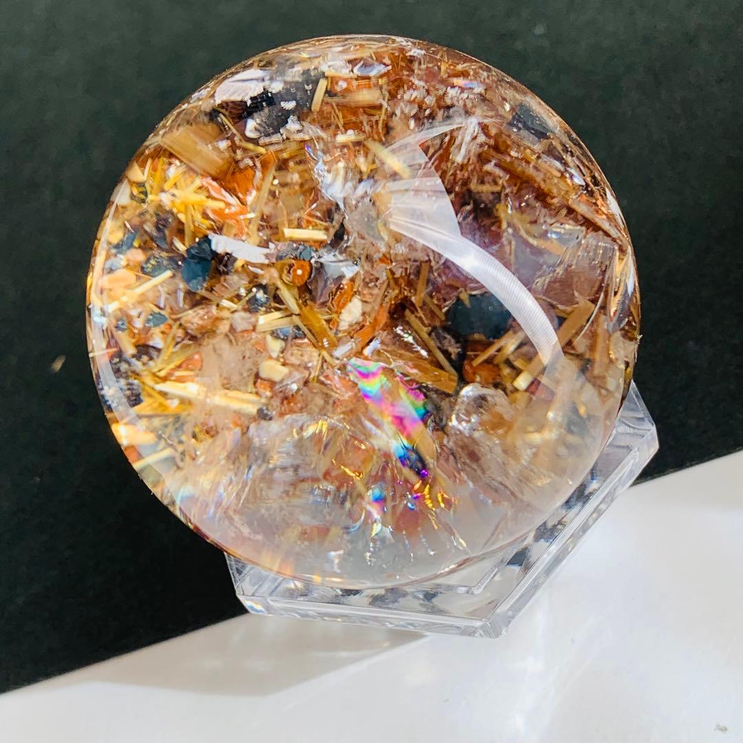 タイチンルチル　パイライト共生　ガーデンクォーツスフィア　46ミリ B7