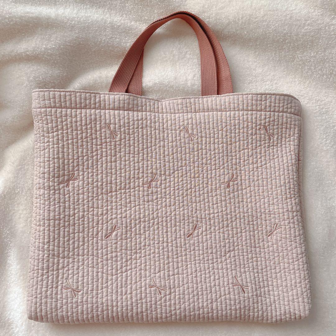 ヌビ マチ付きレッスンバッグ Dカン ピンク リボン ハンドメイド
