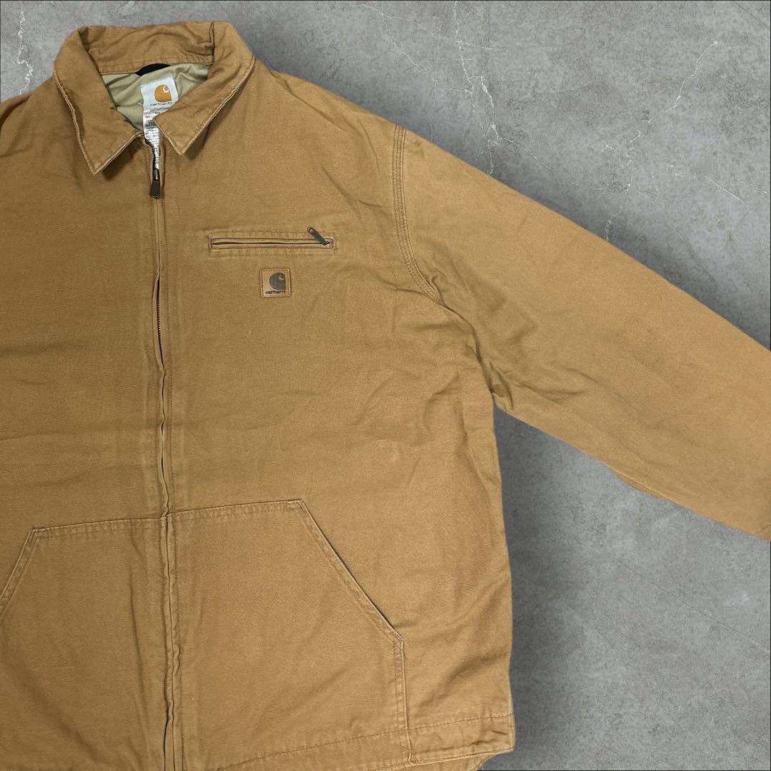 16]メキシコ製カーハート レザーロゴフルジップ ダック地ジャケットブルゾン古着