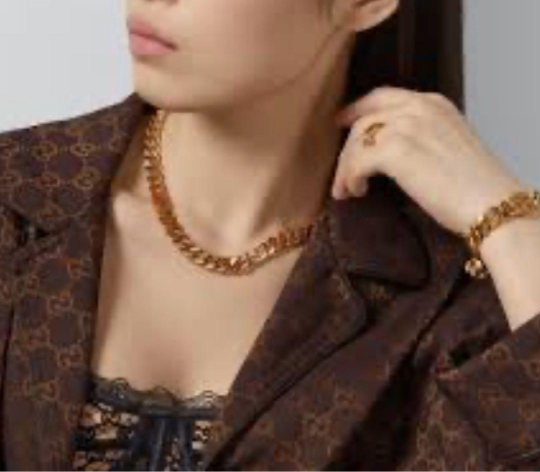 GUCCI インターロッキング ネックレス ゴールド ゴルメットチェーン 喜平