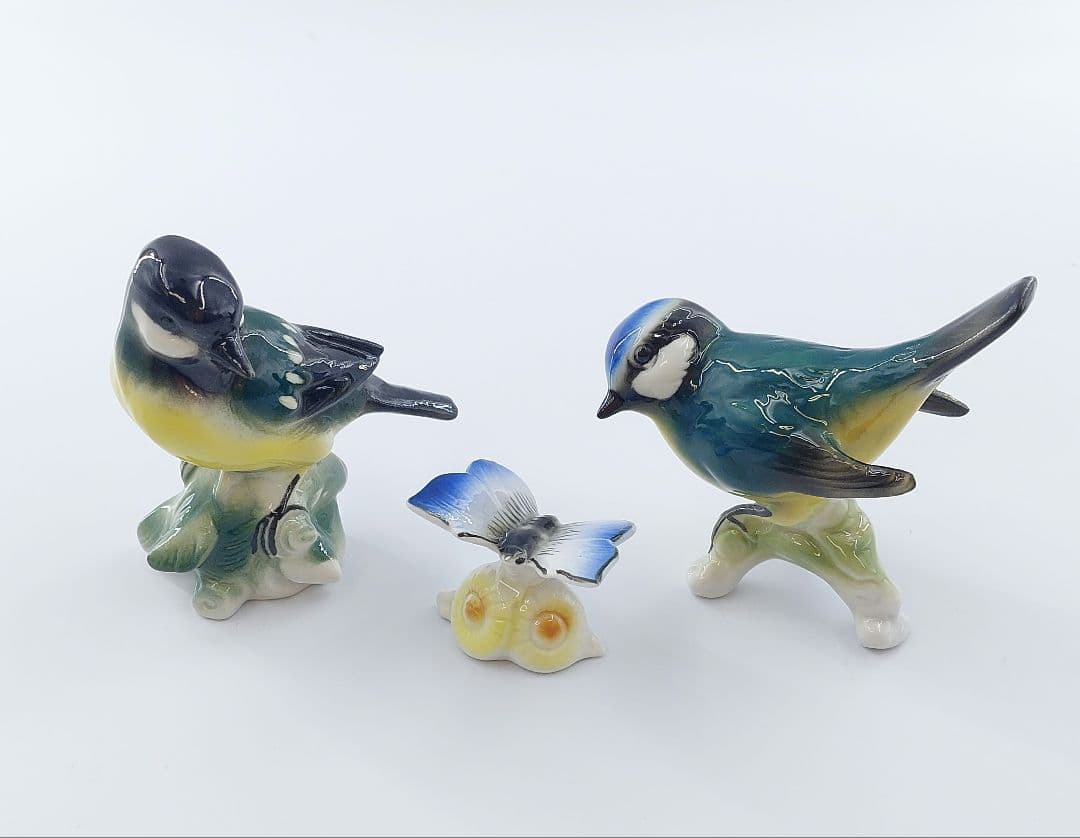 Wagner&Apel ワーグナー＆アペル 小鳥とチョウのオブジェ 陶器製 置物