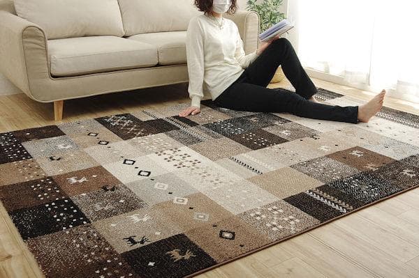 ギャッベ柄トルコ製ウィルトン織カーペット 133x190cm ラグ 絨毯（34）