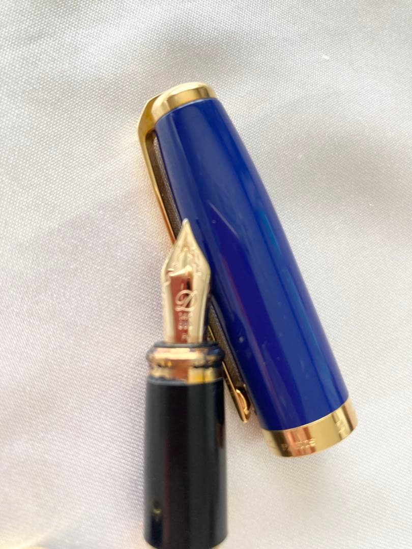 デュポン 万年筆 ラインD ブルーラッカー ゴールド 先M 中字 コンバーター式