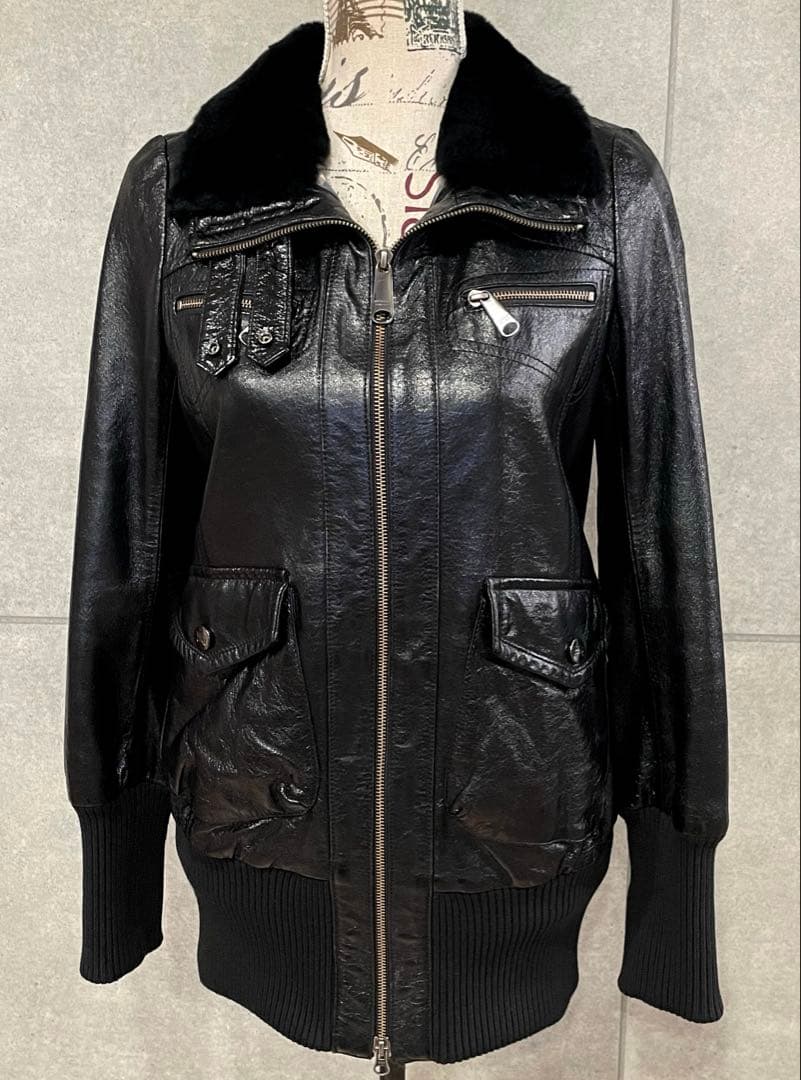 BURBERRY BLUE LABEL ラビットファー レザージャケット M