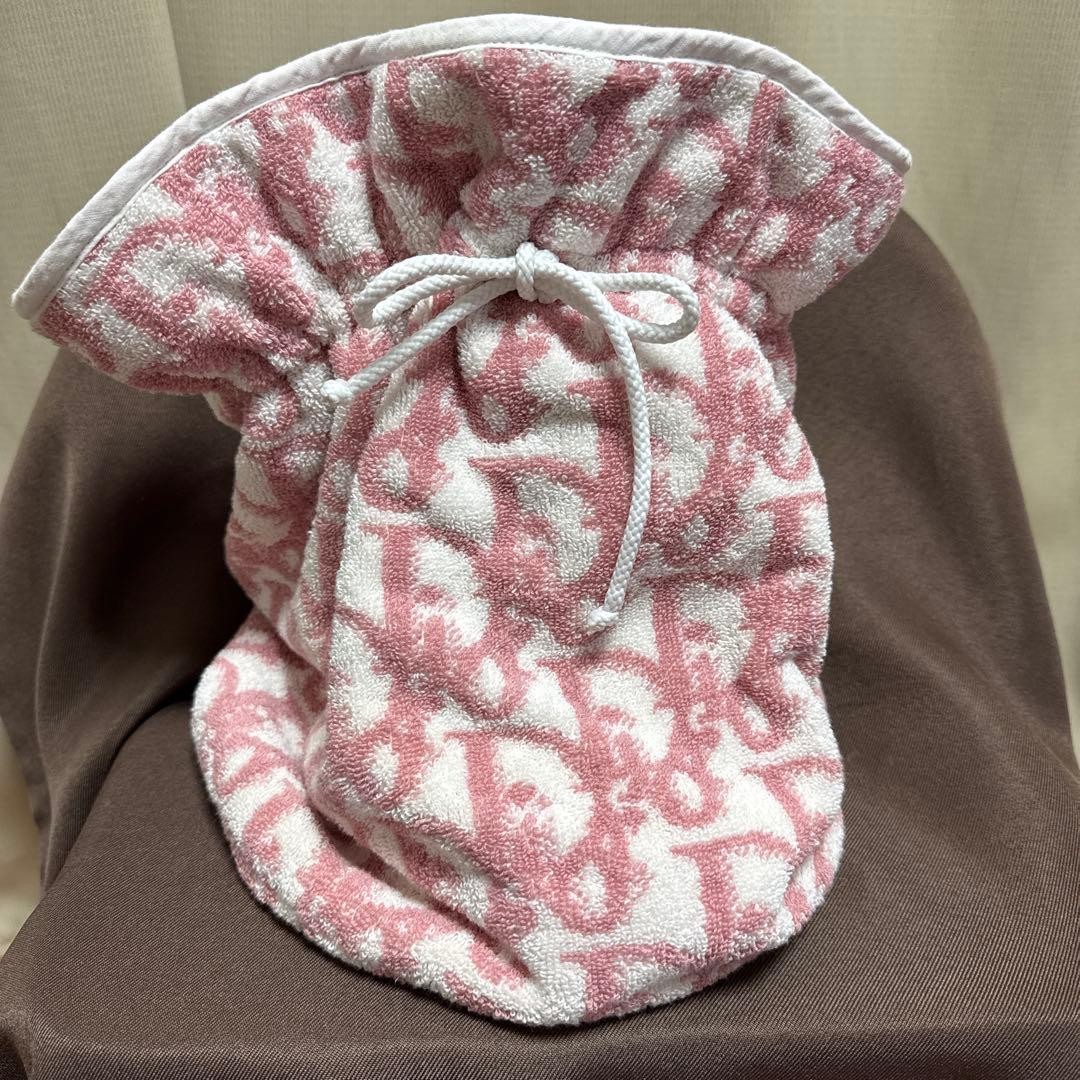 クリスチャン ディオール トロッター 巾着 ポーチ パイル地 タオル ピンク