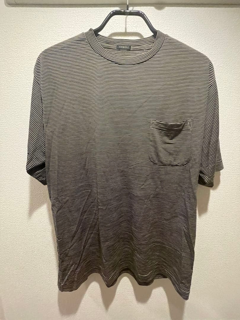 COMOLI 23SSサマーウール 半袖 BORDER サイズ2