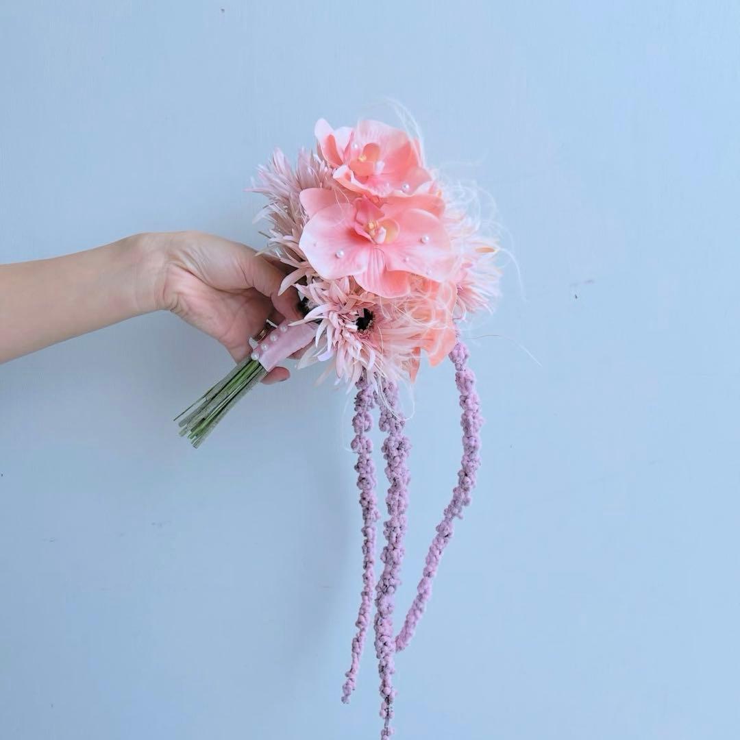 【美品】アーティフィシャルフラワー　ブーケ＆ブートニア＆ヘアパーツセット