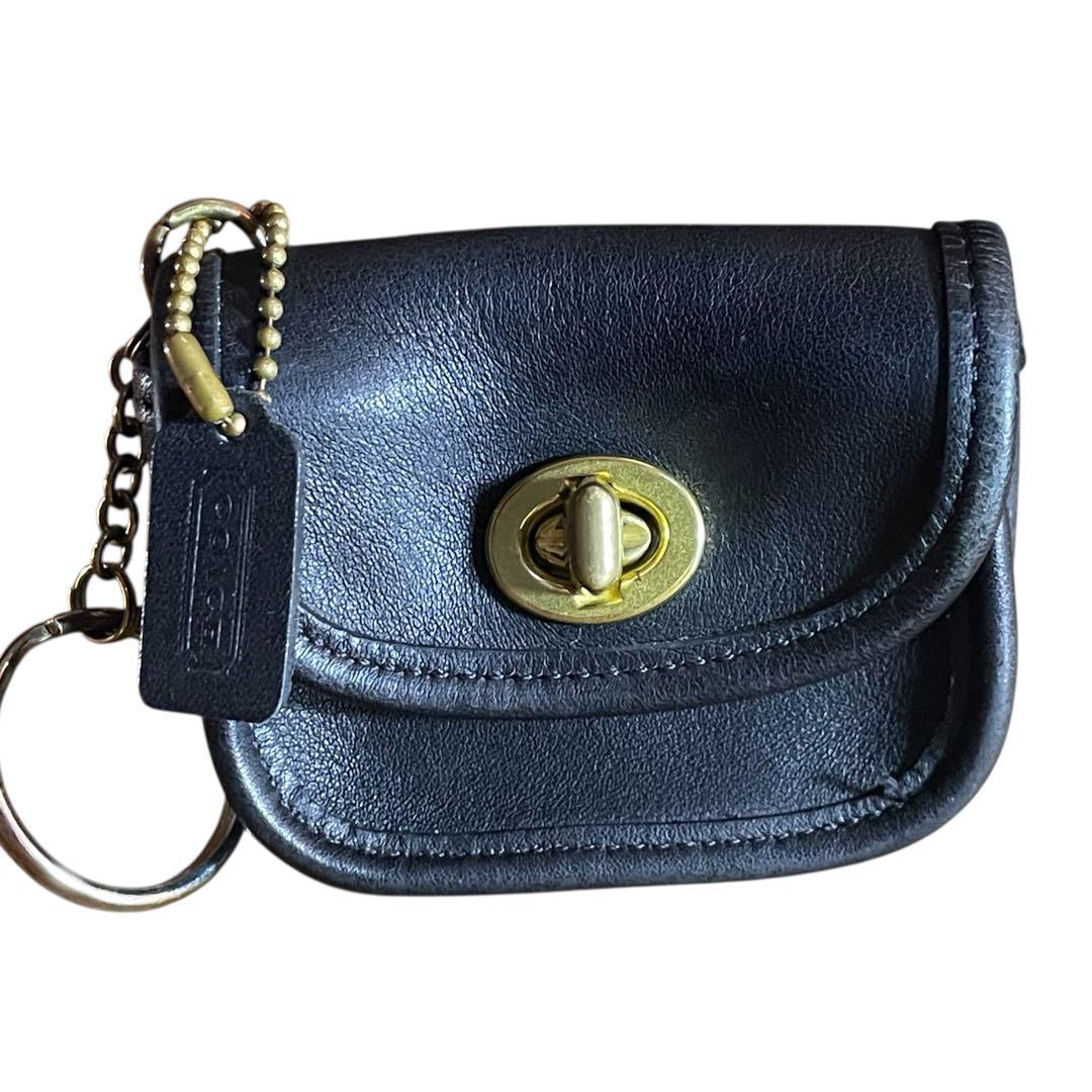 美品　オールドコーチ　ケース　レザー　ネイビー　ターンロック　小銭入れ