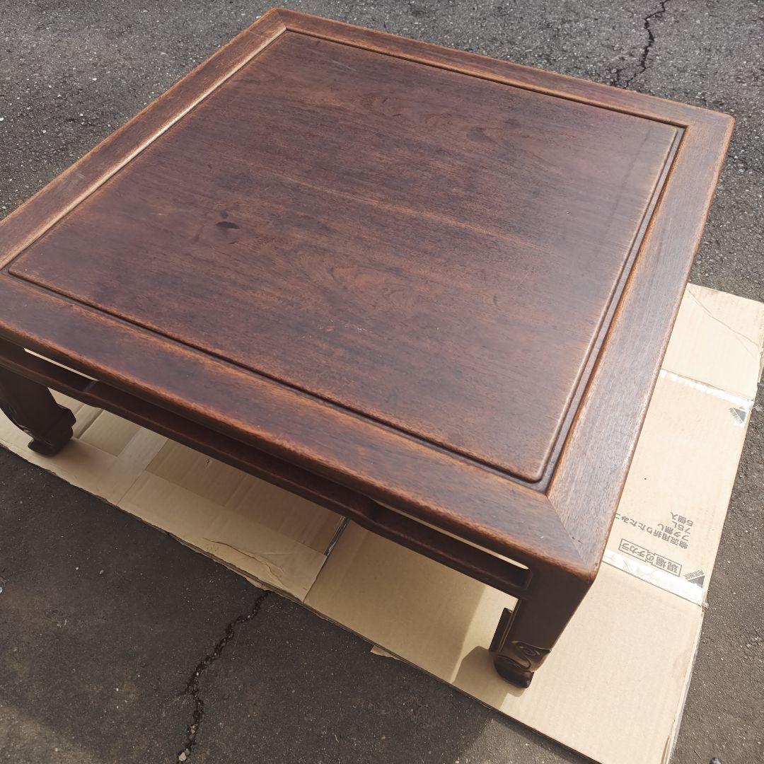 昭和レトロ 大正ロマン　無垢材　木彫　座卓　ちゃぶ台 　古家具　当時物　送料込