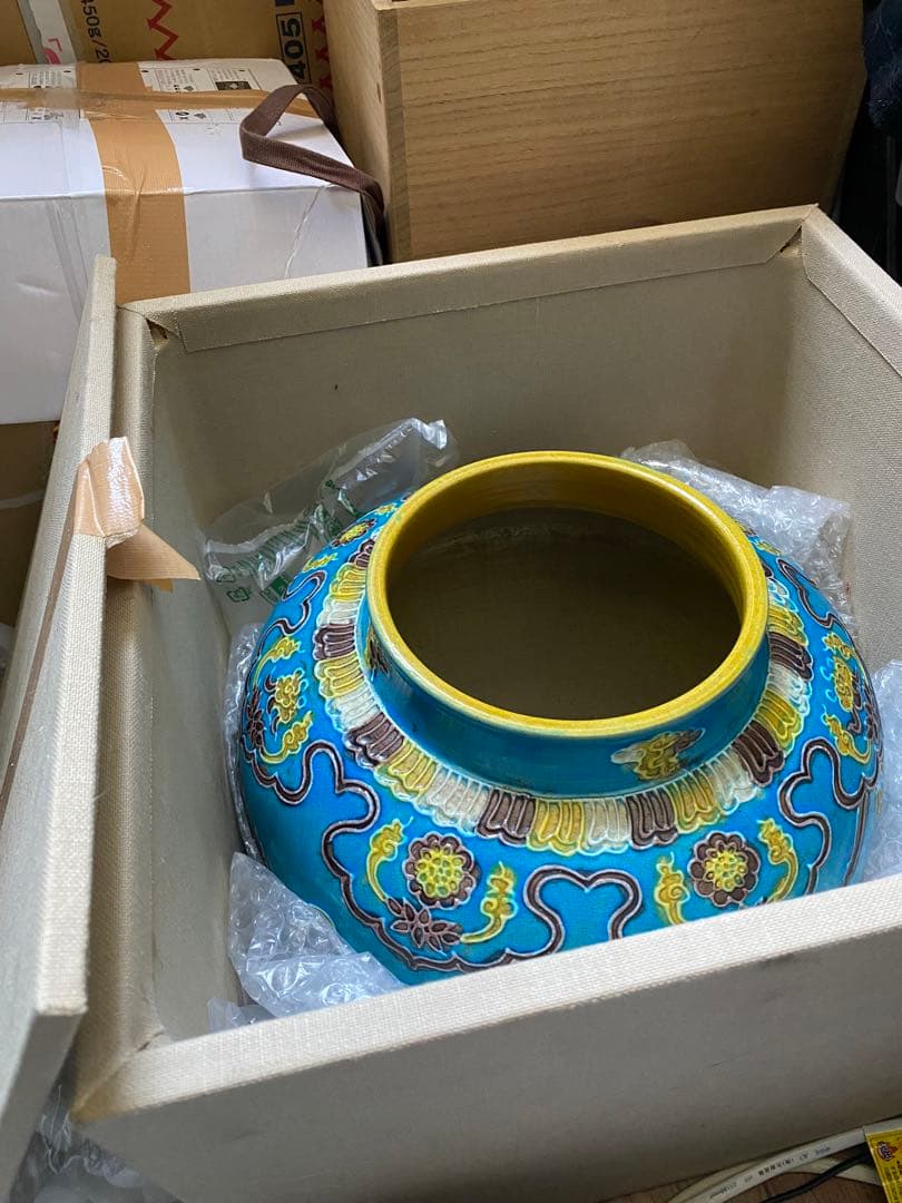 中国明代珐華彩携琴訪友紋大缶サイズ高さ約25cm径30×口16cm