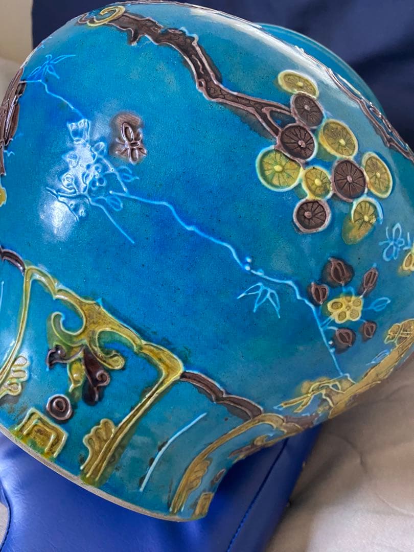 中国明代珐華彩携琴訪友紋大缶サイズ高さ約25cm径30×口16cm