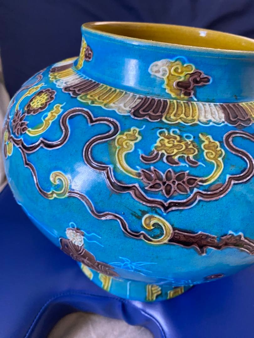 中国明代珐華彩携琴訪友紋大缶サイズ高さ約25cm径30×口16cm