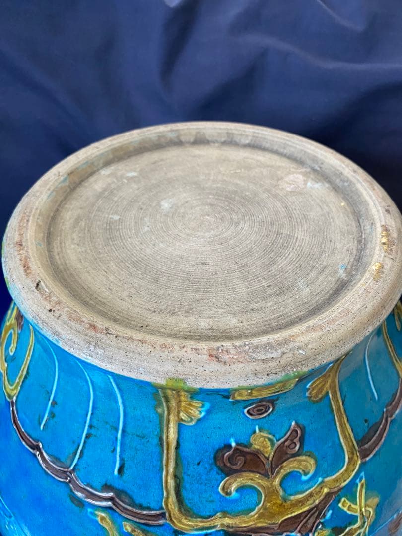 中国明代珐華彩携琴訪友紋大缶サイズ高さ約25cm径30×口16cm