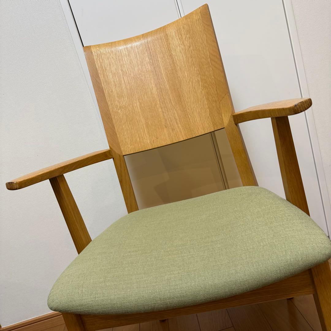【送料無料】日進木工1脚 高級アームチェア グリーン美品 座り心地抜群 日本製