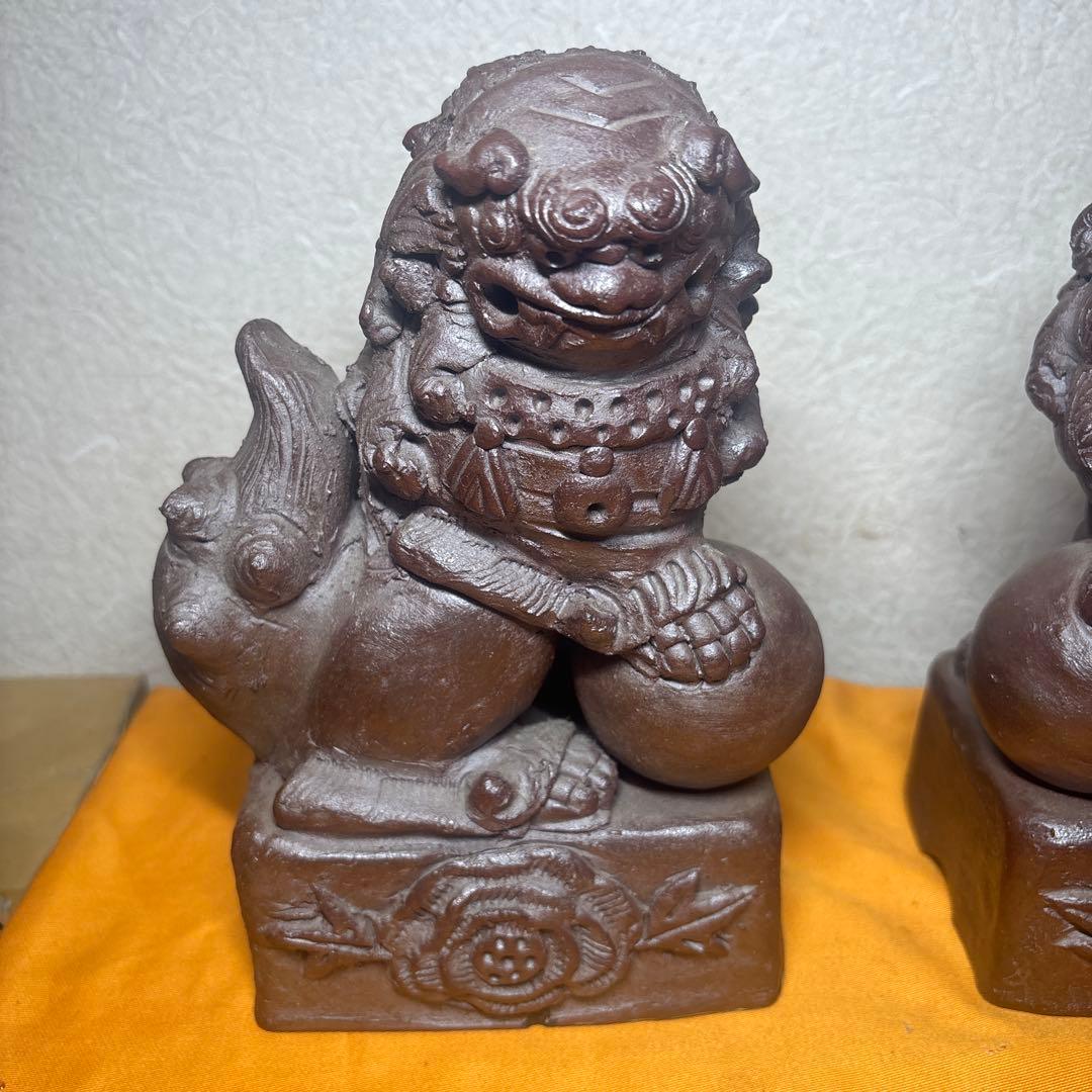 壺屋焼の名工 宜保次郎 唐獅子 壷屋 在銘 骨董品 古美術 置物