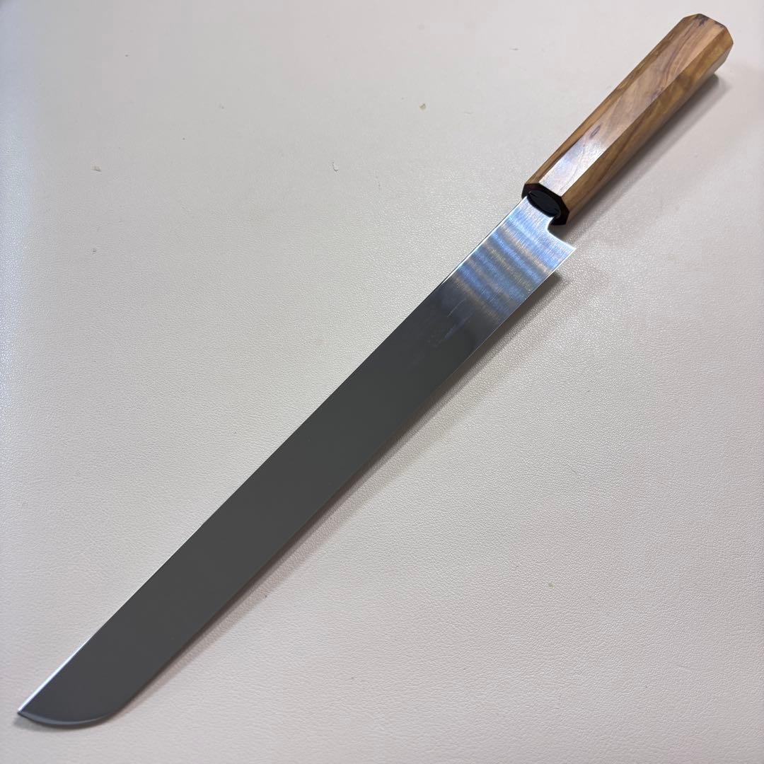 270mm 先丸柳刃包丁 鏡面　オリーブ材八角柄 刺身包丁 「全鋼」'ᙁ