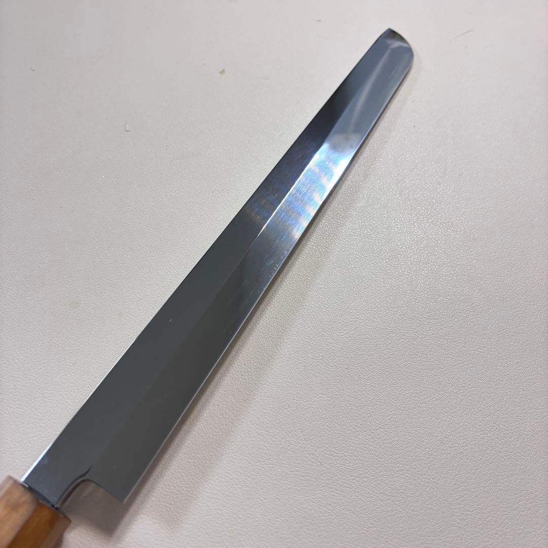 270mm 先丸柳刃包丁 鏡面　オリーブ材八角柄 刺身包丁 「全鋼」'ᙁ