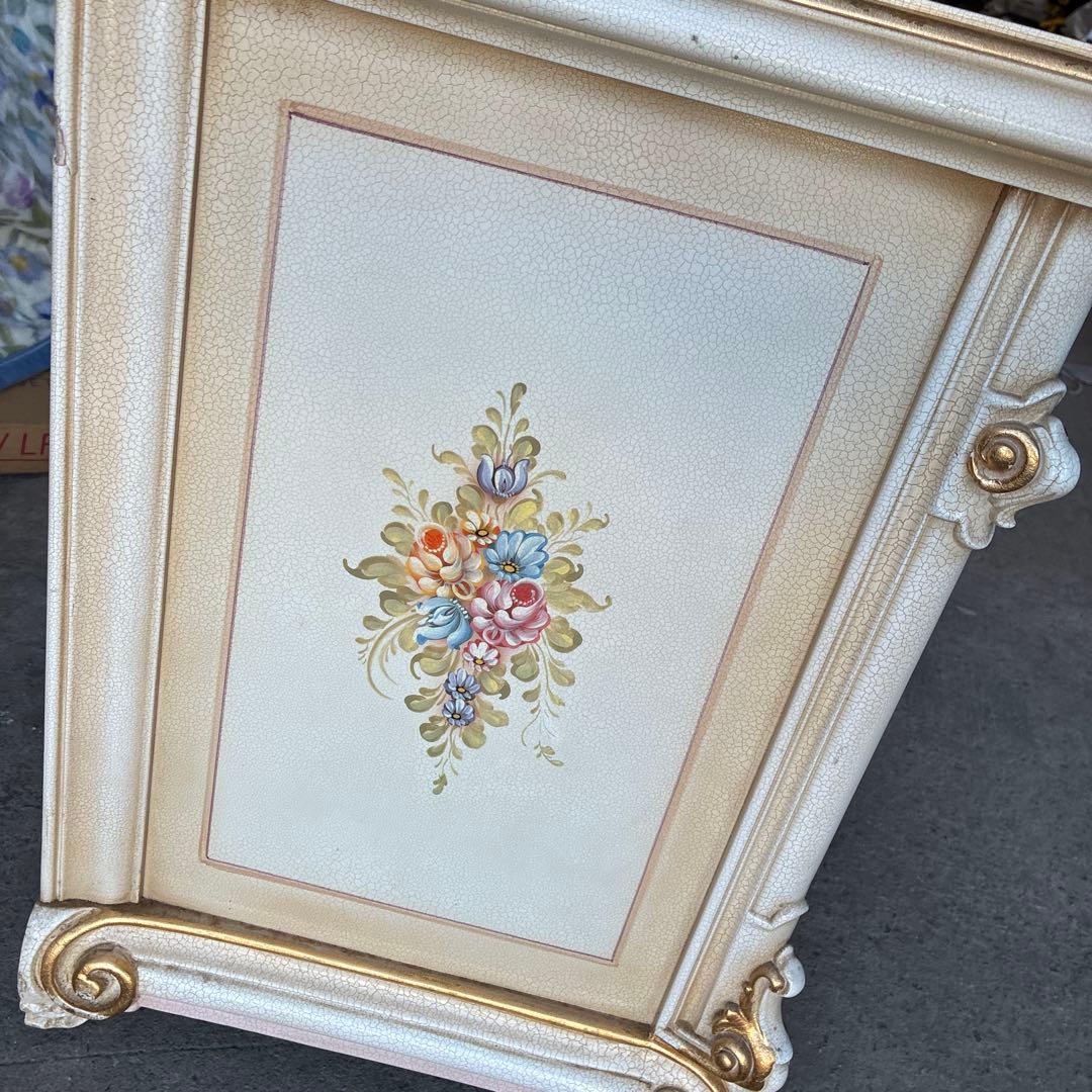 ホワイトキャビネット 花柄装飾 6引き出し