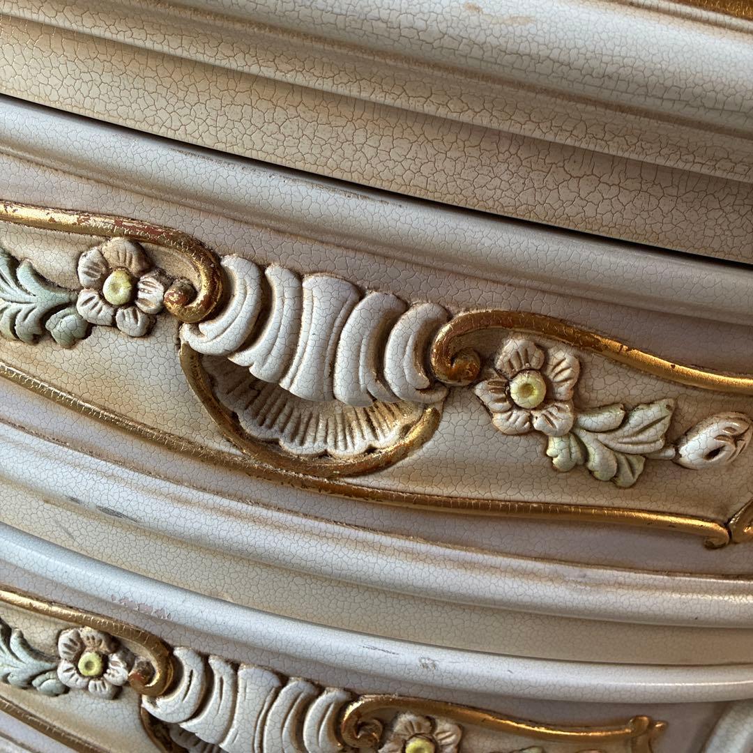 ホワイトキャビネット 花柄装飾 6引き出し