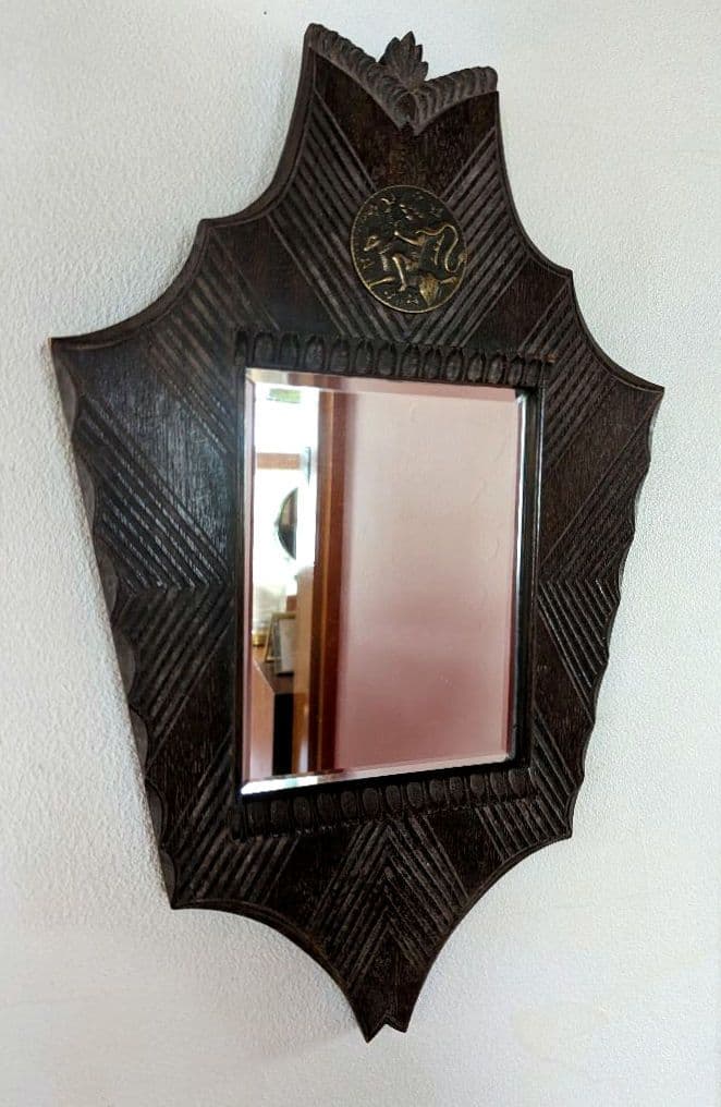 【重厚】【アンティーク】壁掛け 鏡 書斎 ミラー 彫金