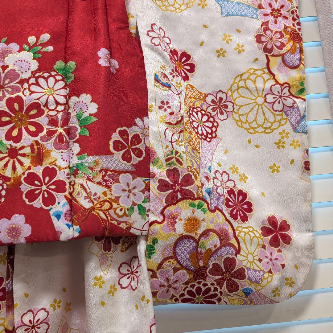 3歳　七五三　赤　花　女の子　花ひめ　6点セット　和装　着物　下駄　髪飾り