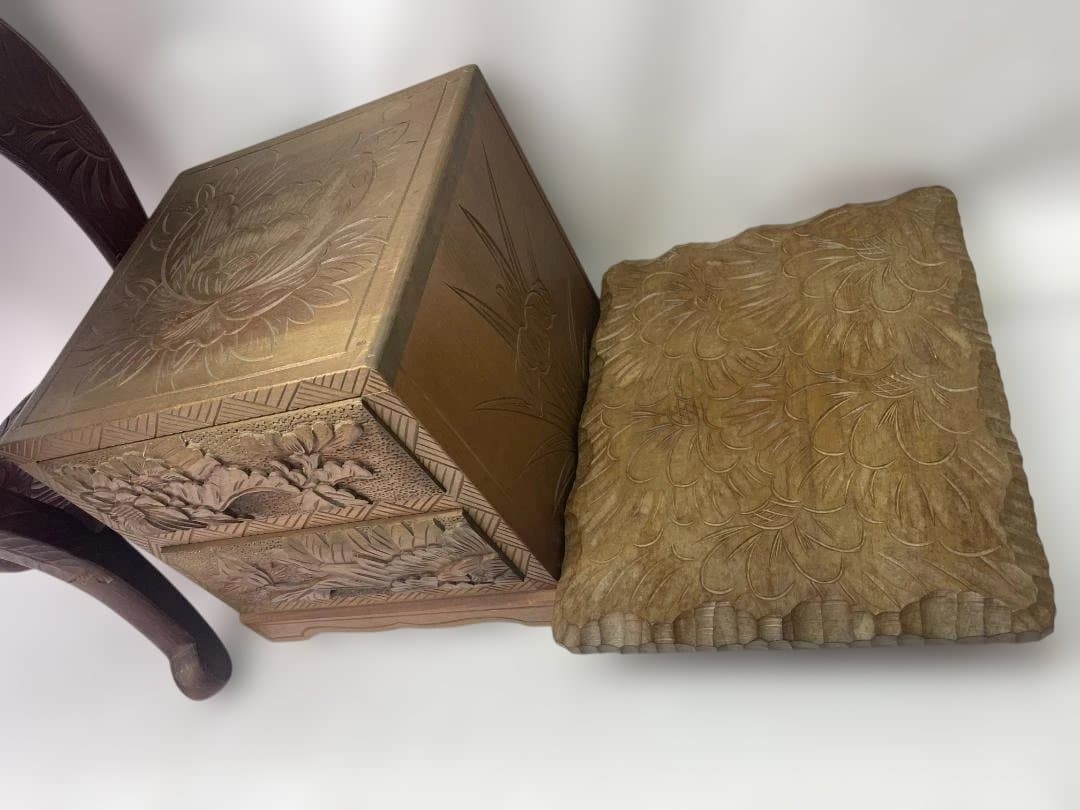 日光彫　スツール　サイドテーブル　花台　小物入れ　ミニテーブルセット