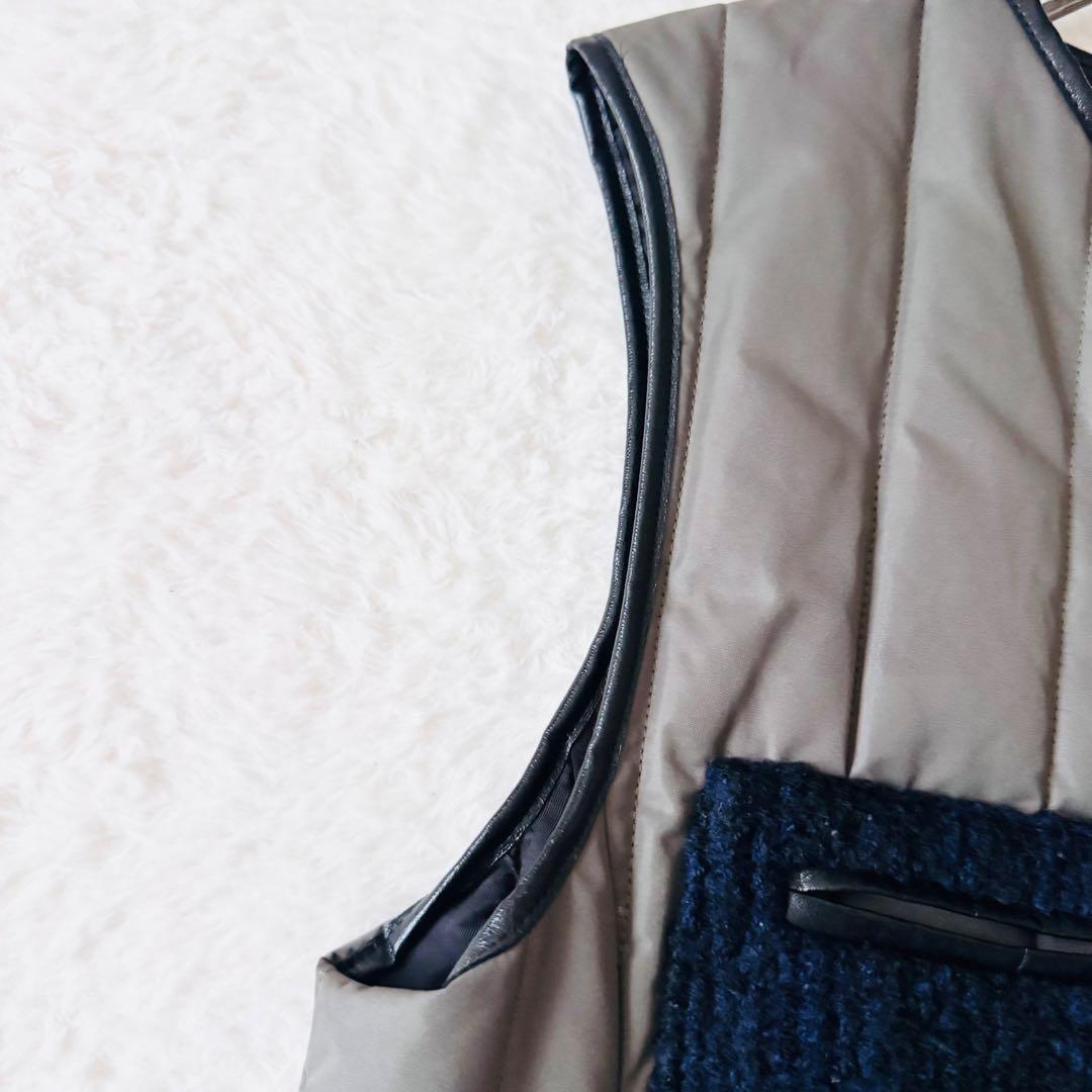 【希少】 チノ キルティングベスト ロング丈 異素材 4ポケット 38 グレー