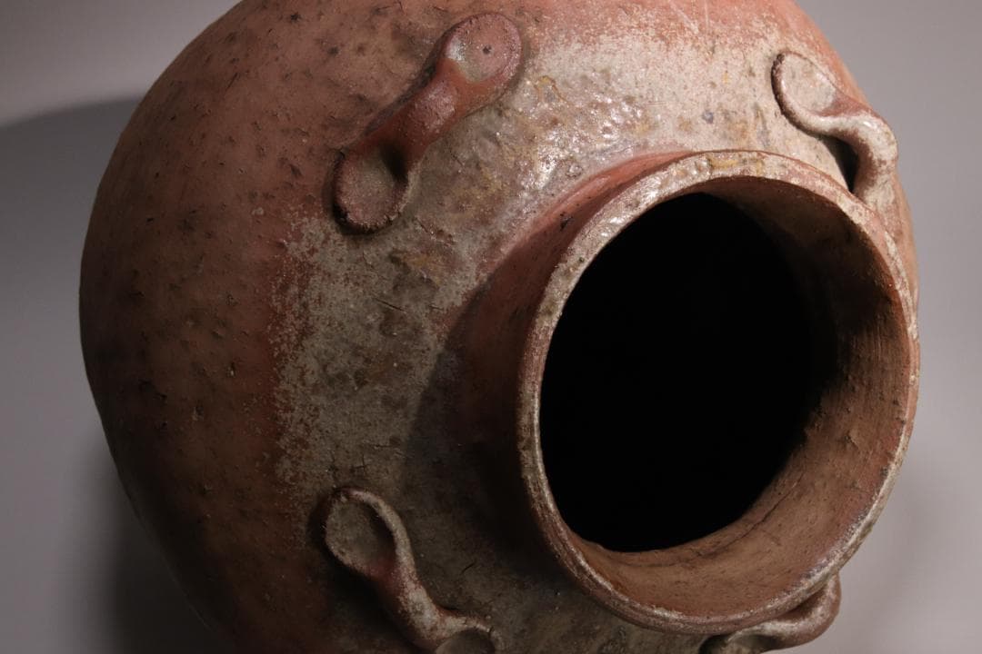 BE793 桃山期~江戸期　古信楽　四耳壷　四耳子　窯印　窯傷　壺　高37.5㎝