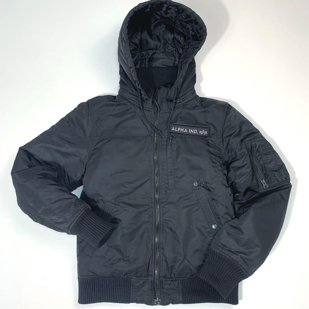 アルファ フライトジャケット MA-1 キルティング 中綿 フード脱着可 黒