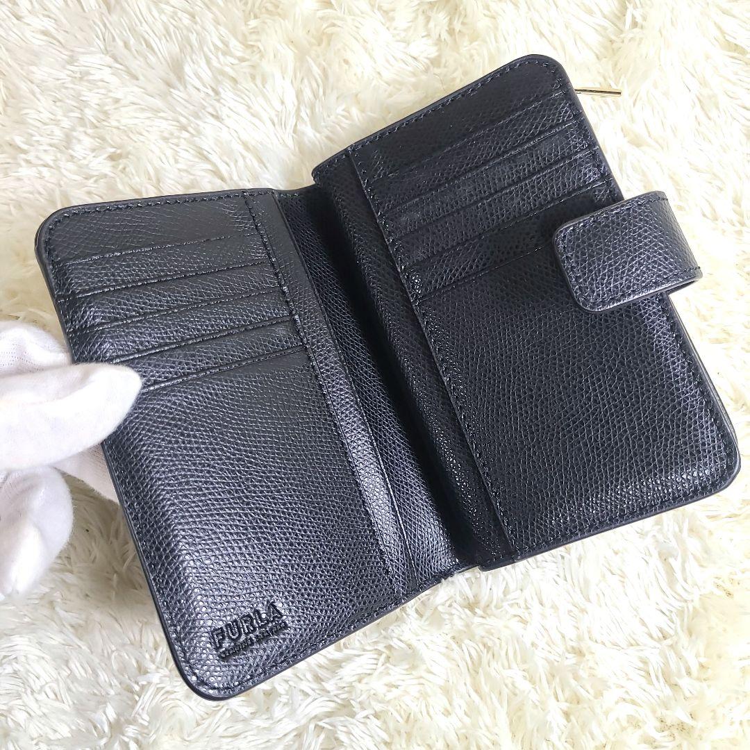 FURLA フルラ カメリア 二つ折り財布 現行ロゴ レザー ブラック