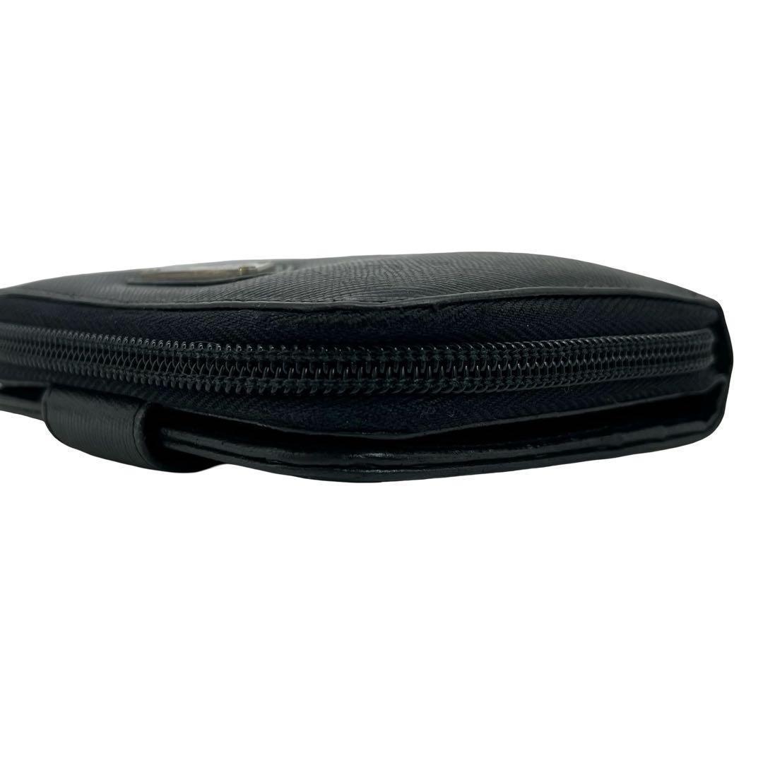 希少✨プラダ 二つ折り財布 三角ロゴ サフィアーノレザー ファスナー ブラック