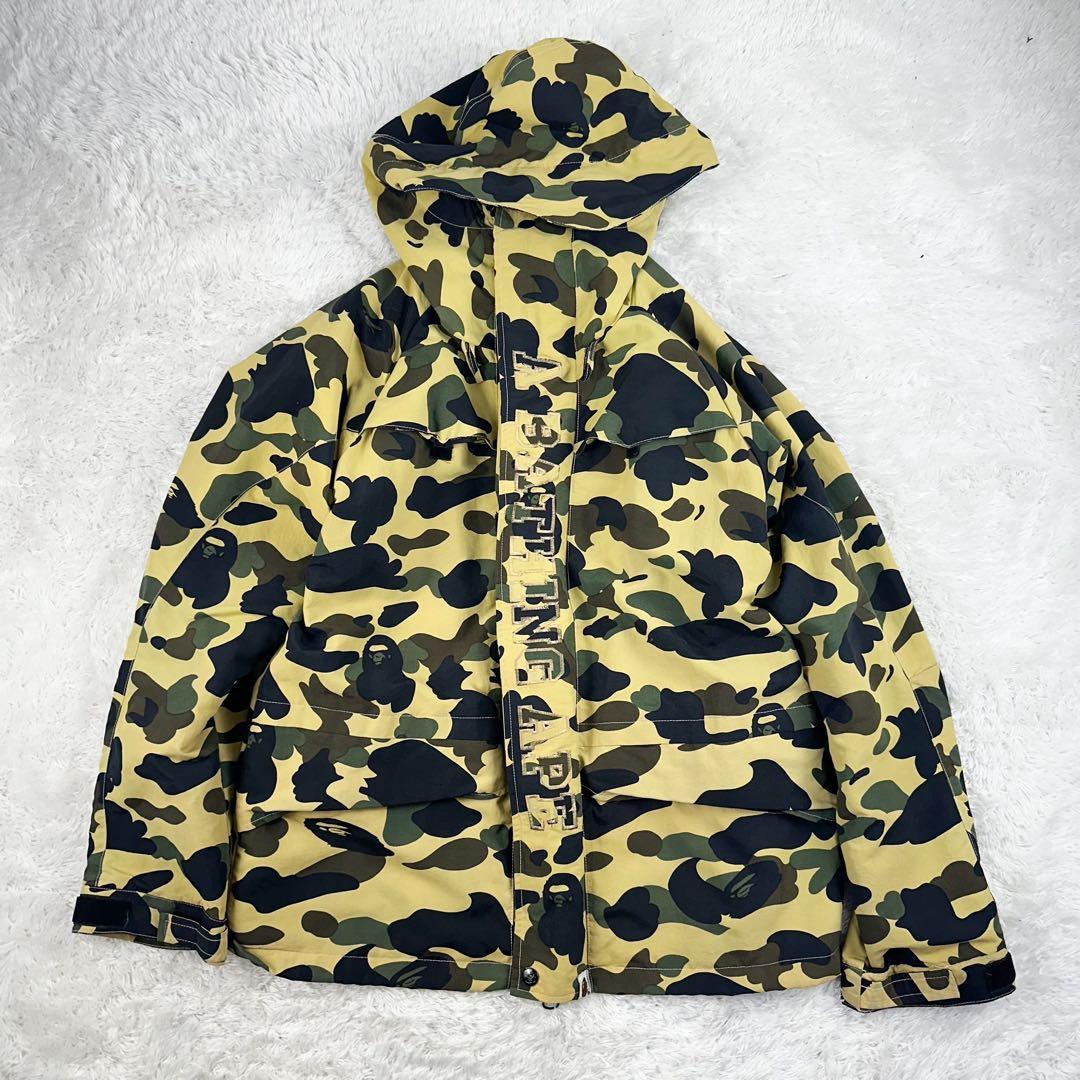 き*う様 ア ベイシング エイプ　1stサル迷彩柄 スノボジャケット 黄色　L