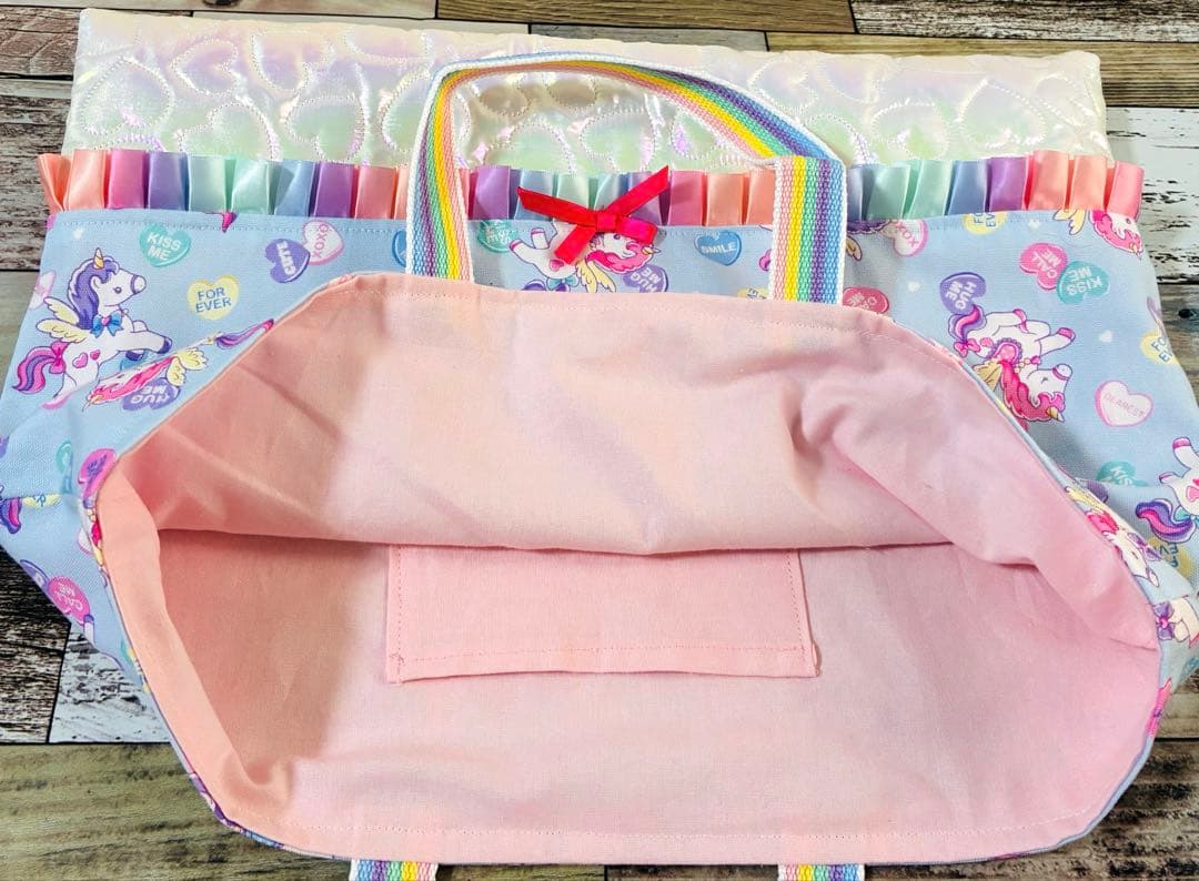 ユニコーン　ハンドメイド　レッスンバッグ　女の子　入学入園　セット　キルティング