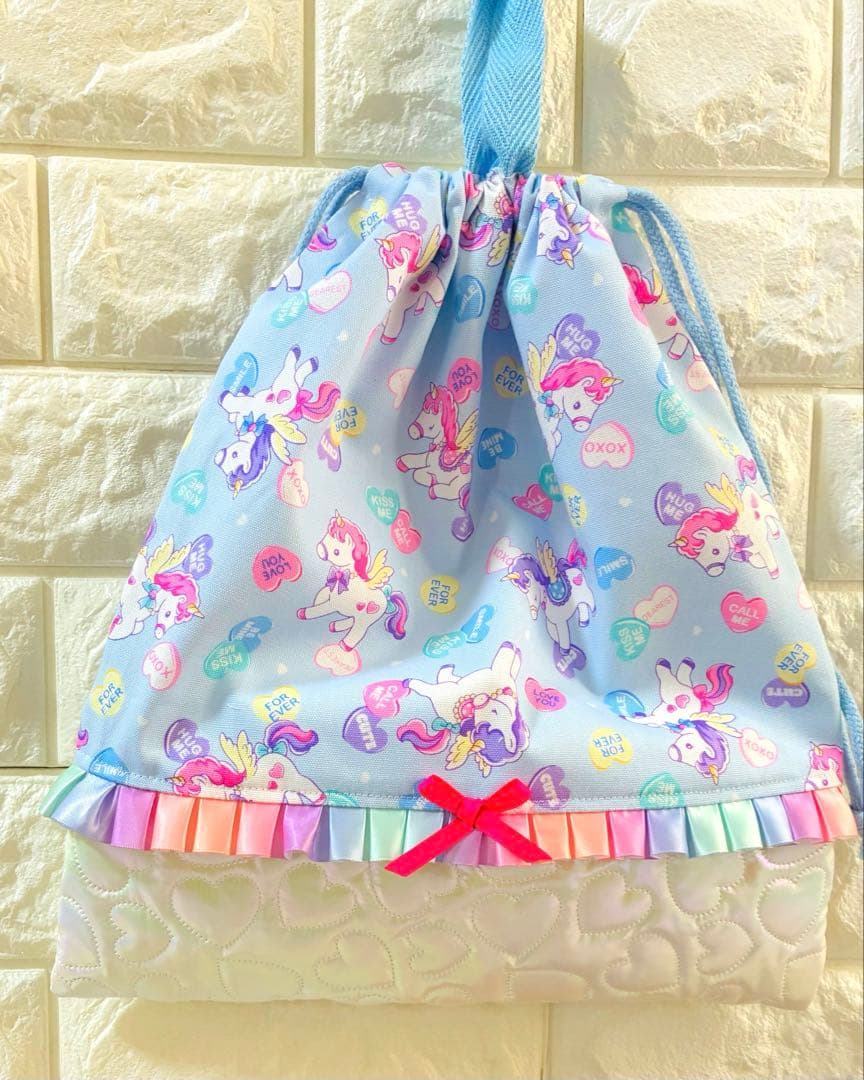 ユニコーン　ハンドメイド　レッスンバッグ　女の子　入学入園　セット　キルティング