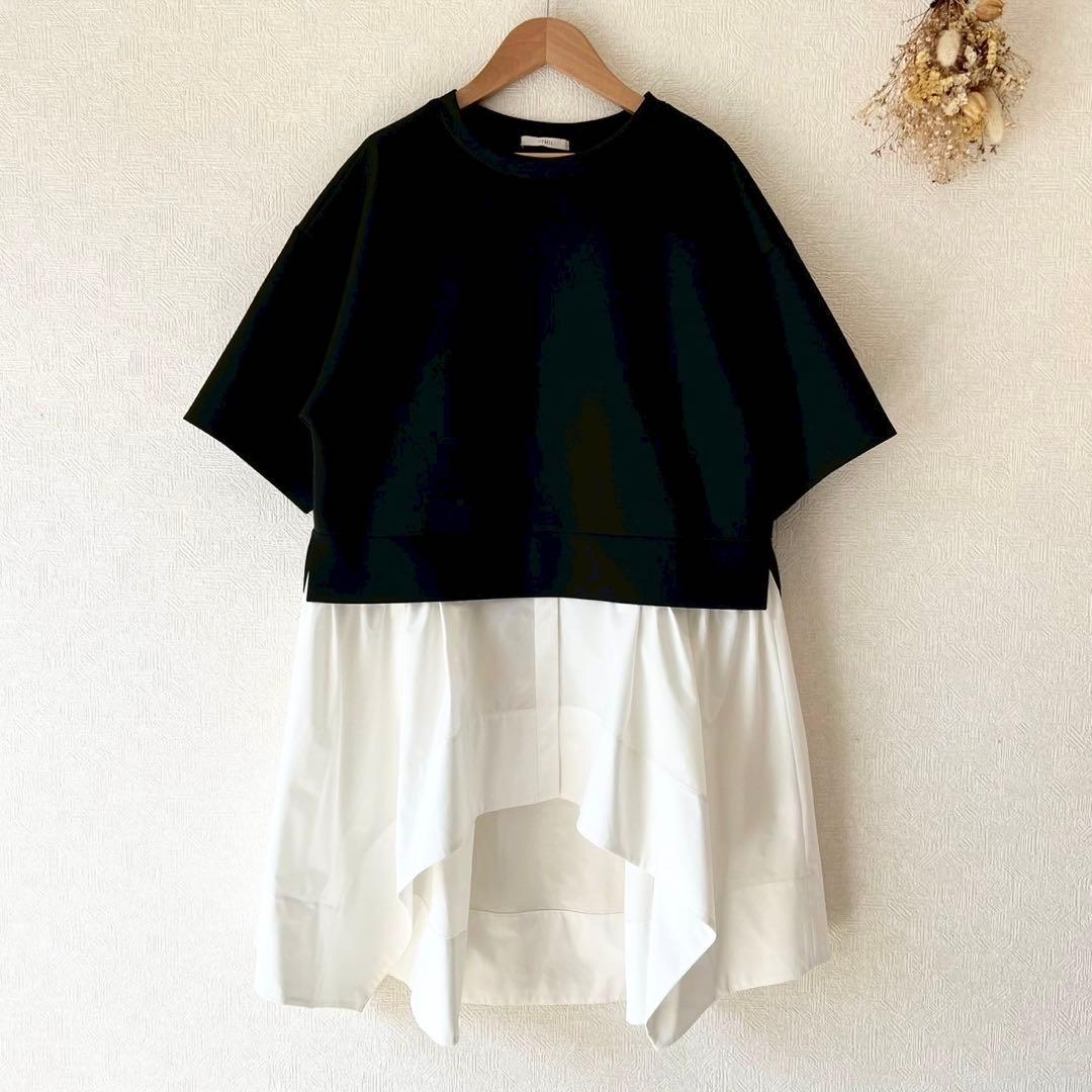 LE PHIL×eclat ジャージーコンビカットソー ブラック×ホワイト