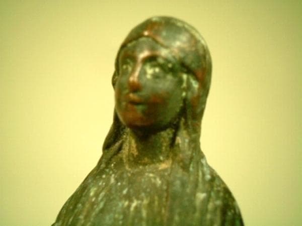 フランス アンティーク ルルドの聖母像 台座教会彫刻 18cm 19世紀頃